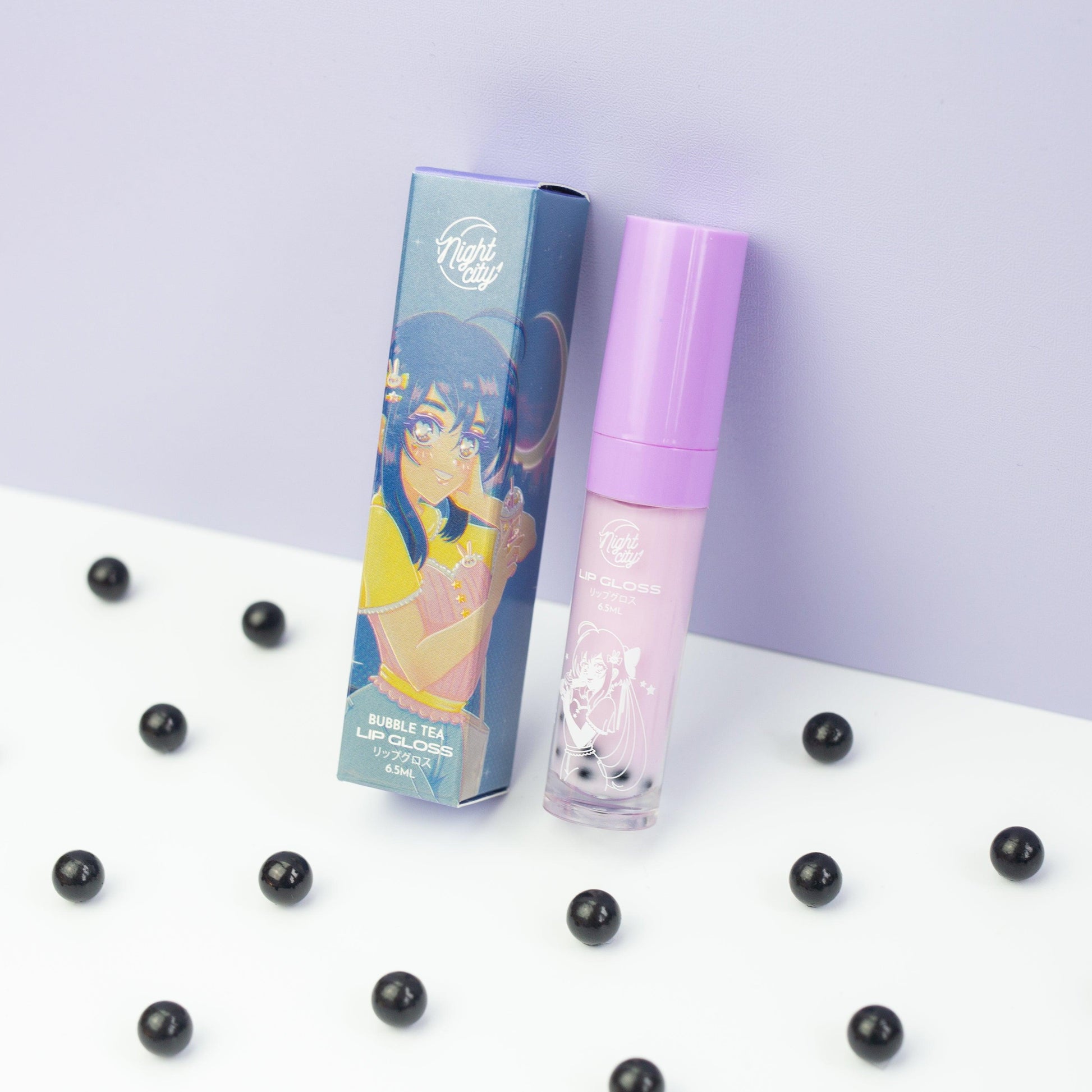 90s anime aesthetic kawaii cute anime makeup boba bubble tea lip gloss taro purple (7209975873736)